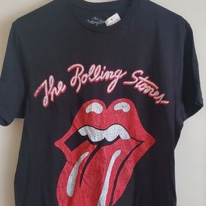 Rolling Stones Distressed Tongue Lips Black T Shirt